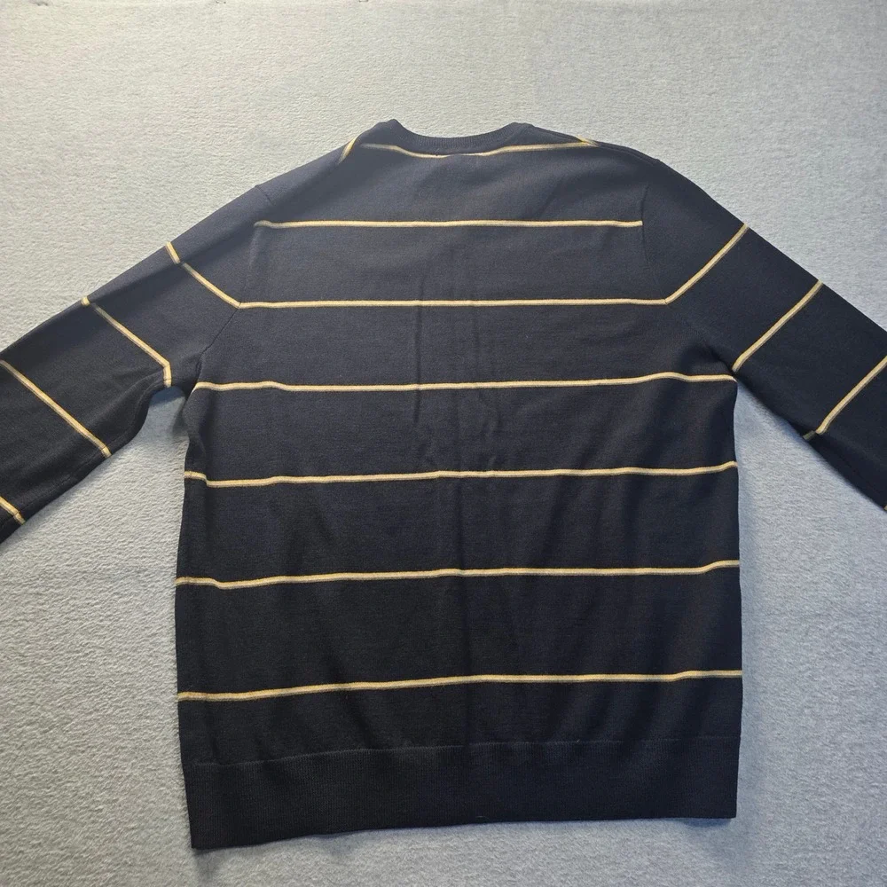Banana Republic Merino Wool Sweater‎ Mens XL Navy Yellow Striped V Neck